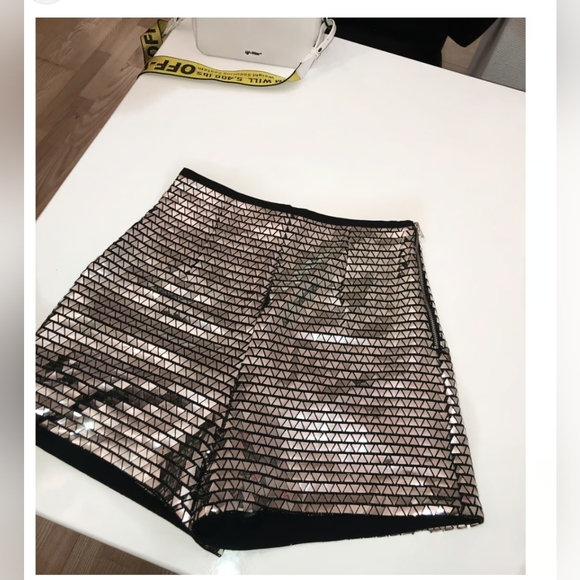 RARE ZARA TRINNY SILVER TRIANGLE METALLIC EFFECT SEQUIN SPARKLY SHORTS  Size XS - Picture 12 of 12